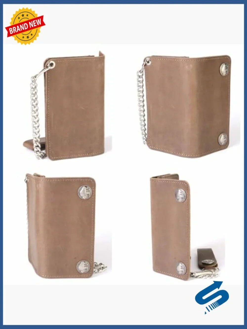 Men's Bi-Fold Leather Biker Wallet with Removable Chain